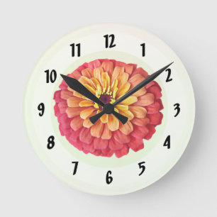 Zinnia in Shades of Orange Round Clock