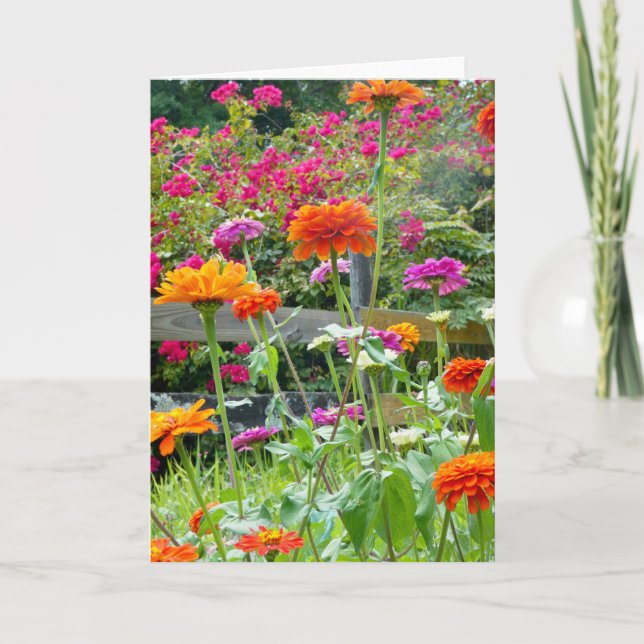 "Zinnias 1." Greeting Card (Front)