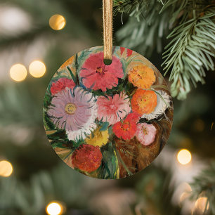 Zinnias and Asters   Tadeusz Makowski Ceramic Tree Decoration