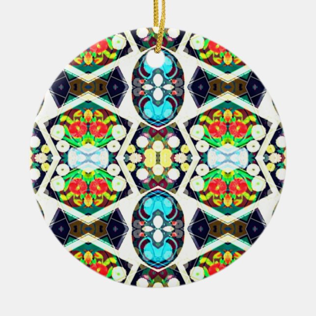 Zinnias Blue Ceramic Tree Decoration (Front)