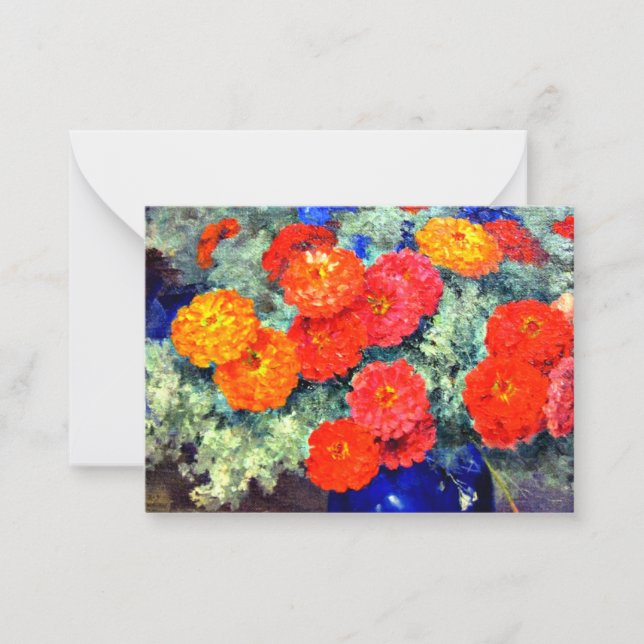 Zinnias, brightly coloured and beautiful card (Front)