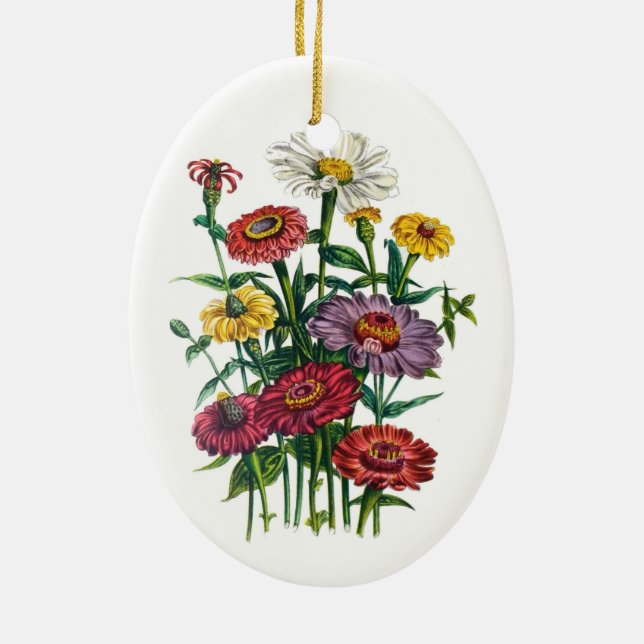 Zinnias Ceramic Tree Decoration (Back)