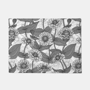 Zinnias, monochome on white doormat