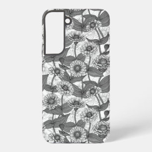 Zinnias, monochome on white samsung galaxy case