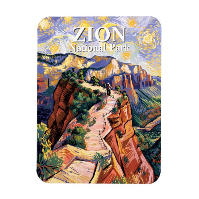 Zion Angels Landing Hiking Trail Colorful Van Gogh Magnet (Vertical)