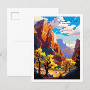 Zion Arizona USA vintage travel illustration Postcard