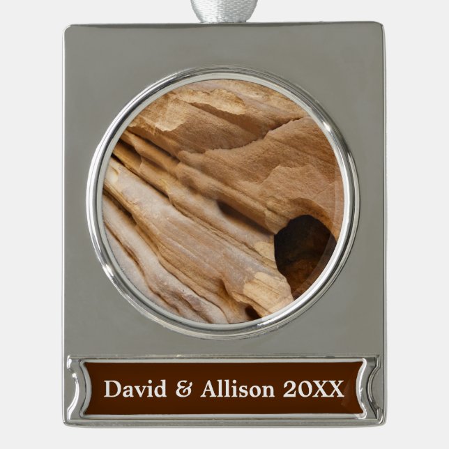 Zion Canyon Wall I Abstract Nature Photography Silver Plated Banner Ornament (Front)