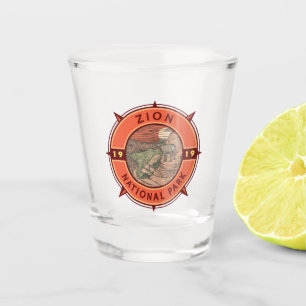 Zion National Park Bighorn Sheep Retro Compass Shot Glass