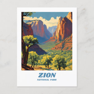 Zion National Park illustration retro Aesthetic Postcard