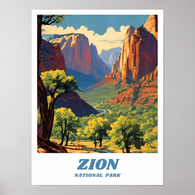 Zion National Park illustration retro Aesthetic Poster (Front)