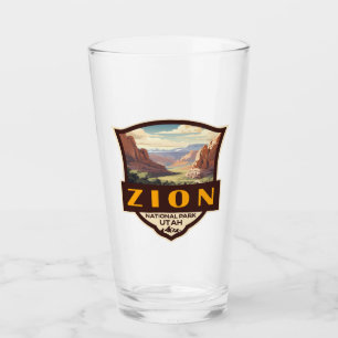 Zion National Park Illustration Retro Badge Glass