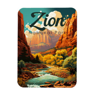 Zion National Park Illustration Retro Magnet