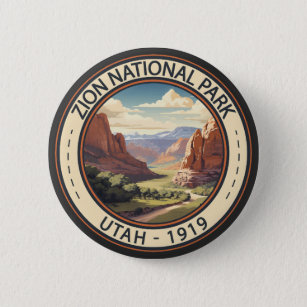 Zion National Park Illustration Travel Art 6 Cm Round Badge