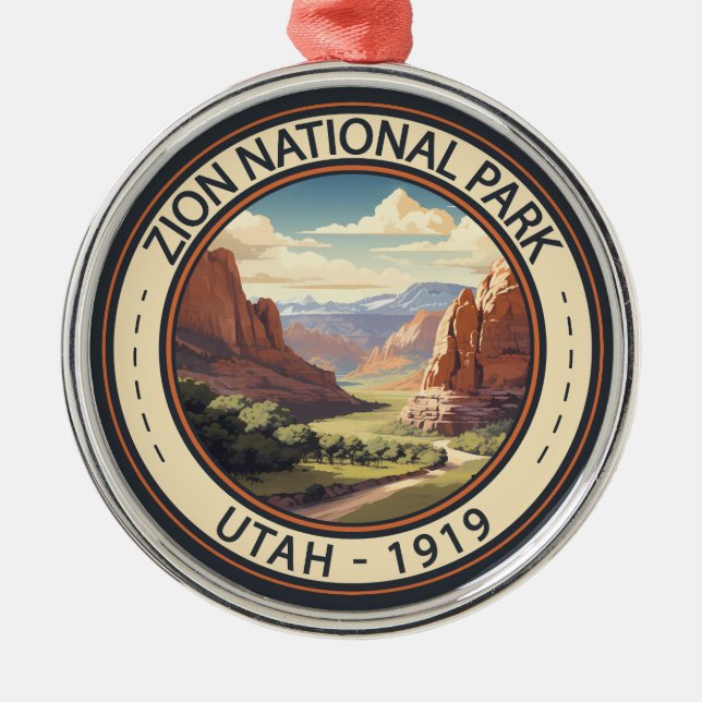 Zion National Park Illustration Travel Art Metal Tree Decoration (Front)