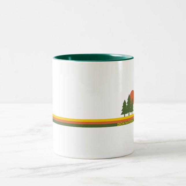 Zion National Park Pine Trees Sun Two-Tone Coffee Mug (Center)