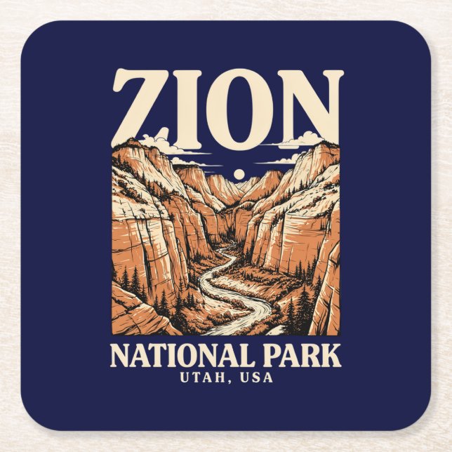 Zion National Park Red Cliffs Square Paper Coaster (Front)
