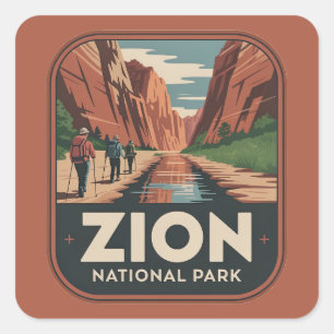 Zion National Park Retro Badge Square Sticker