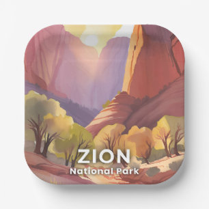 Zion National Park   Travel Watercolor Paper Plate