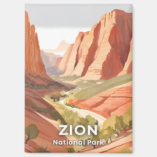 Zion National Park Travel Watercolor Valley Magnet