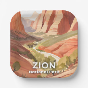 Zion National Park Travel Watercolor Valley Paper Plate