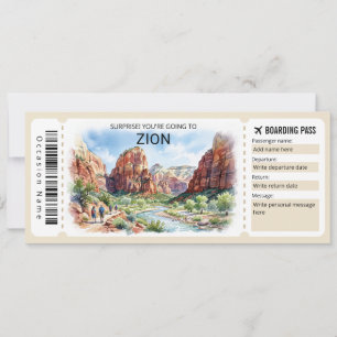 Zion National Park Trip Boarding Pass Ticket Invitation