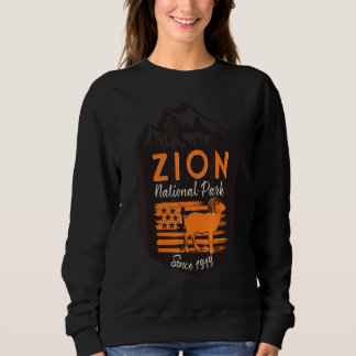 Zion National Park US Flag Bighorn Sheep Mountains Sweatshirt