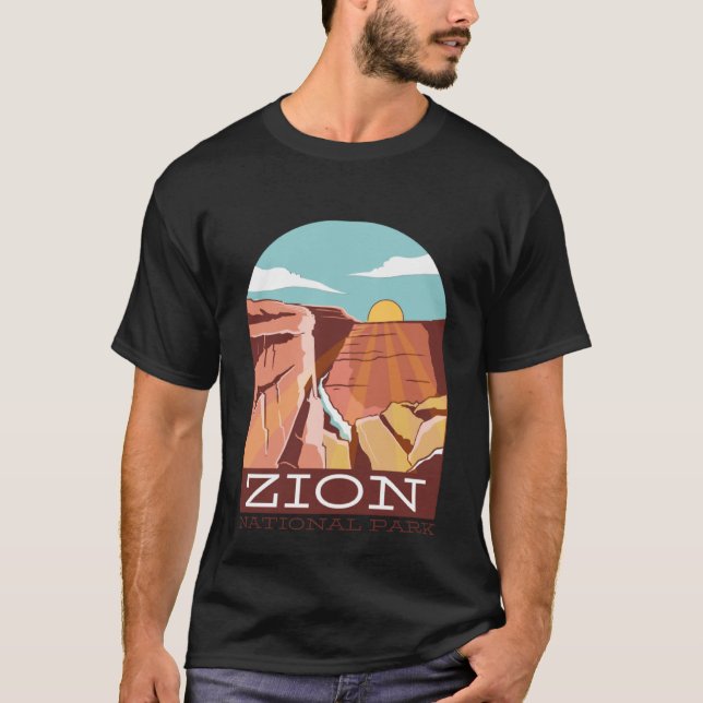 Zion National Park USA Skyline Silhouette Outline  T-Shirt (Front)