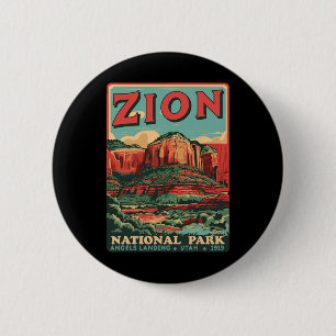 Zion National Park Utah Angels Landing Vintage Hik 6 Cm Round Badge