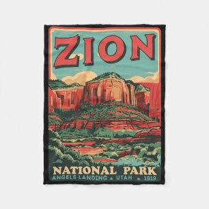 Zion National Park Utah Angels Landing Vintage Hik Fleece Blanket