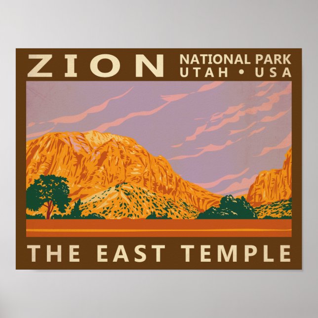 Zion National Park Utah East Temple Vintage Poster (Front)