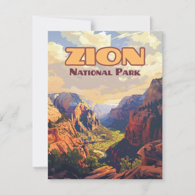 Zion National Park Utah Moab Canyon Retro Card (Front)