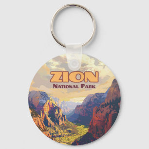 Zion National Park Utah Moab Canyon Retro Key Ring
