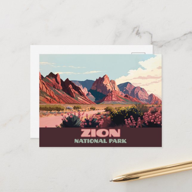 Zion National Park Utah Mountains Vintage Postcard (Front/Back In Situ)