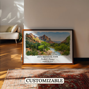 Zion National Park Utah Poster, Watercolor, Custom Poster