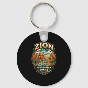 Zion national park utah retro canyon hiking key ring