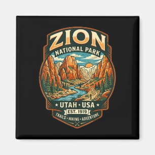 Zion national park utah retro canyon hiking magnet