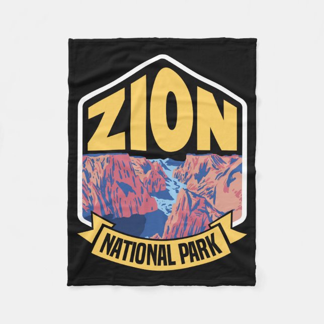 Zion National Park Utah Retro Fleece Blanket (Front)