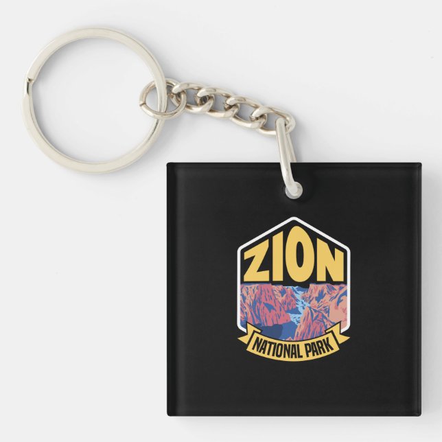 Zion National Park Utah Retro Key Ring (Front)