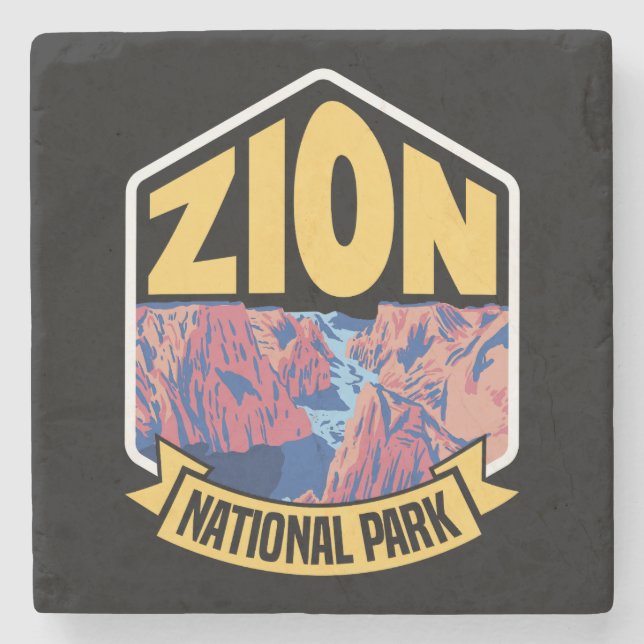 Zion National Park Utah Retro Stone Coaster (Front)