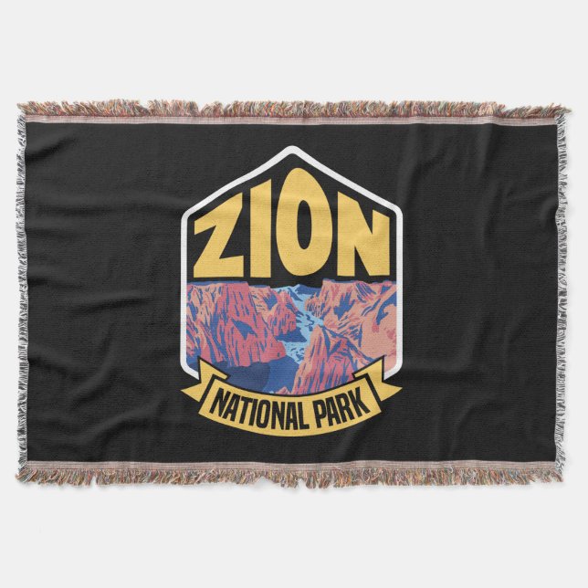 Zion National Park Utah Retro Throw Blanket (Front)