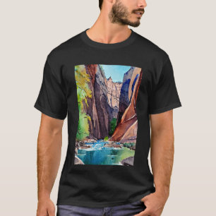Zion National Park Utah The Narrows by water color T-Shirt