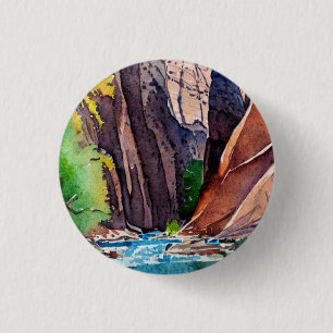 Zion National Park Utah The Narrows by water colou 3 Cm Round Badge
