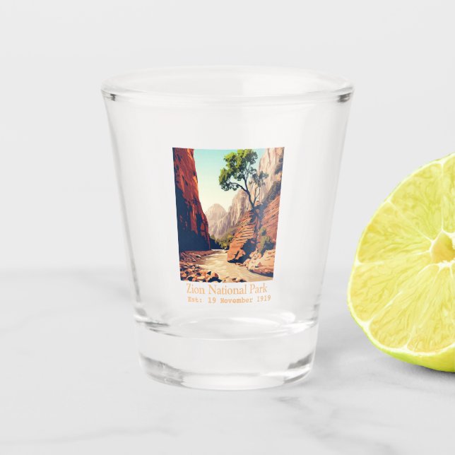 Zion National Park Utah The Narrows watercolor Shot Glass (Front)
