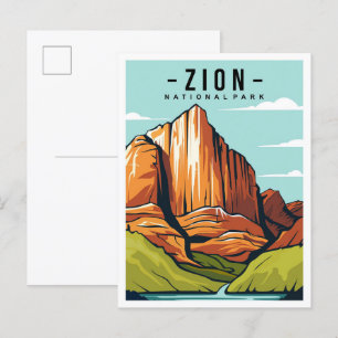 Zion National Park Utah Travel Illustration Postcard