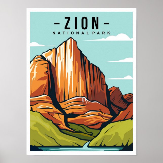 Zion National Park Utah Travel Illustration Poster (Front)