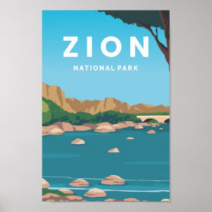 Zion National Park Utah Travel Place Illustration Poster