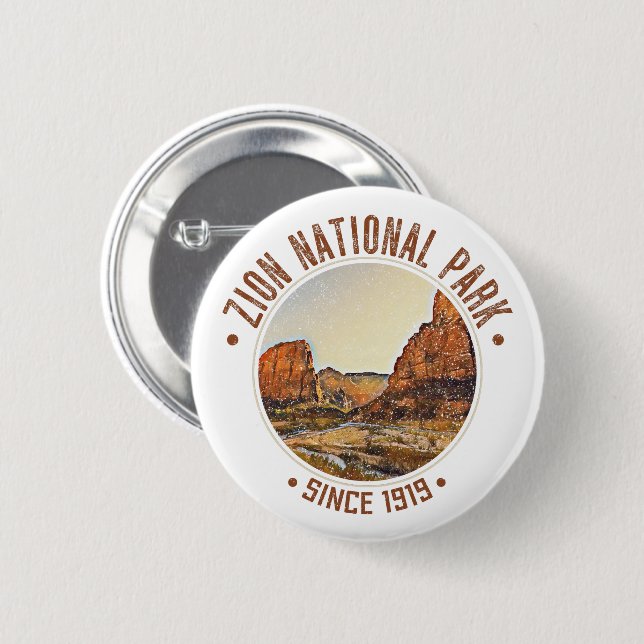 Zion National Park Utah USA Outdoors Distressed 6 Cm Round Badge (Front & Back)