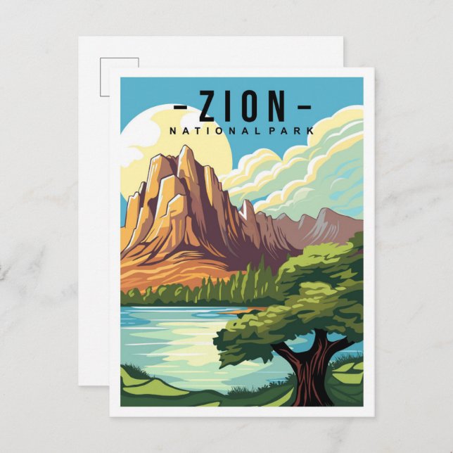 Zion National Park Utah USA Travel Illustration Postcard (Front/Back)