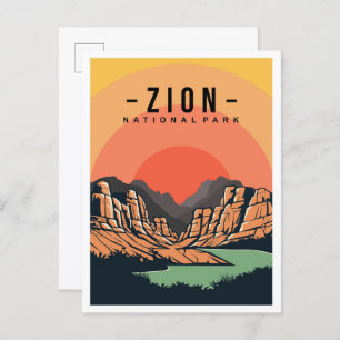 Zion National Park Utah USA Travel Illustration Postcard