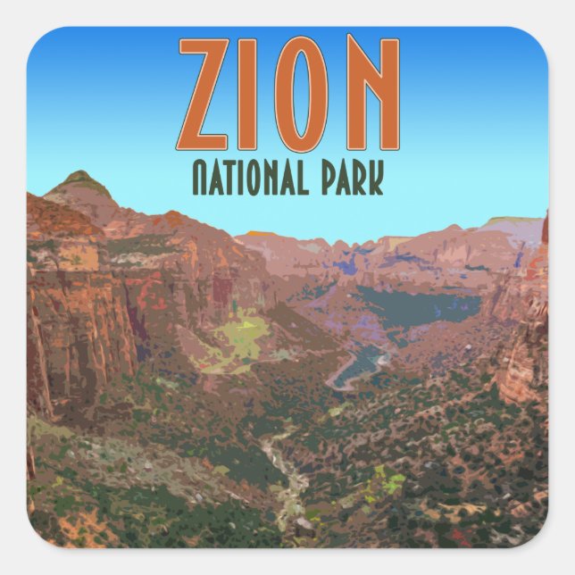 Zion National Park Utah Vintage Square Sticker (Front)